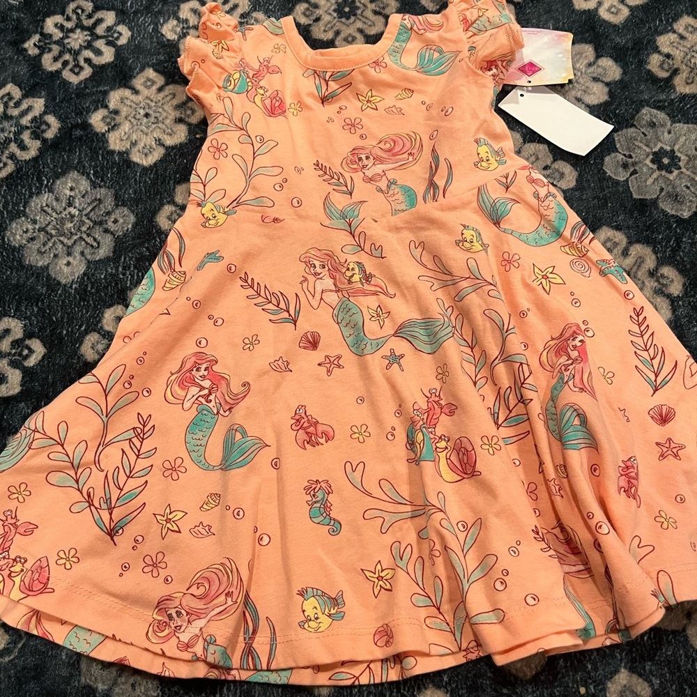 Mermaid Print Kids Dress - Orange Disney dress